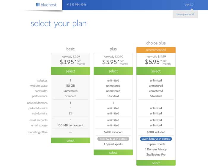 bluehost hosting plans for WordPress blog