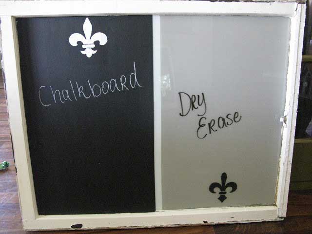 chalk board plus dry erase board made from an old window