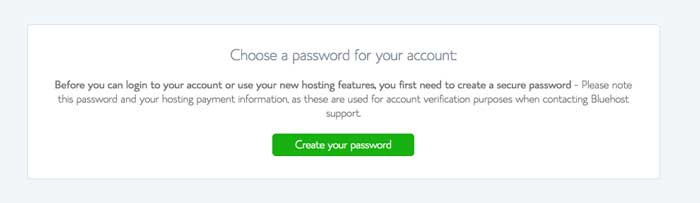 bluehost create a password screen