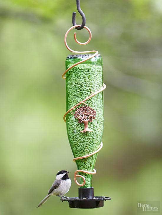 glass bottle bird feeder