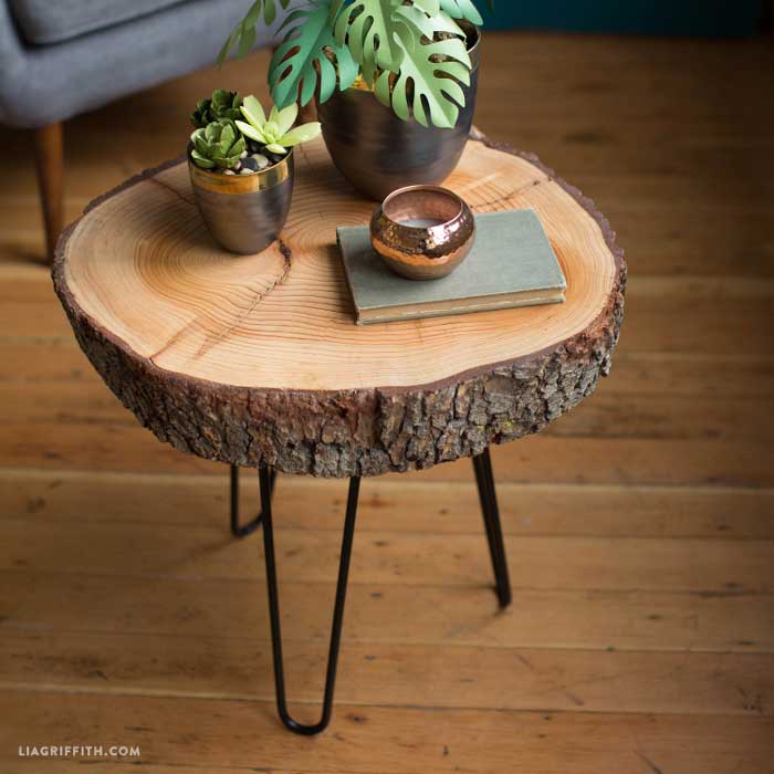 diy log slice side table