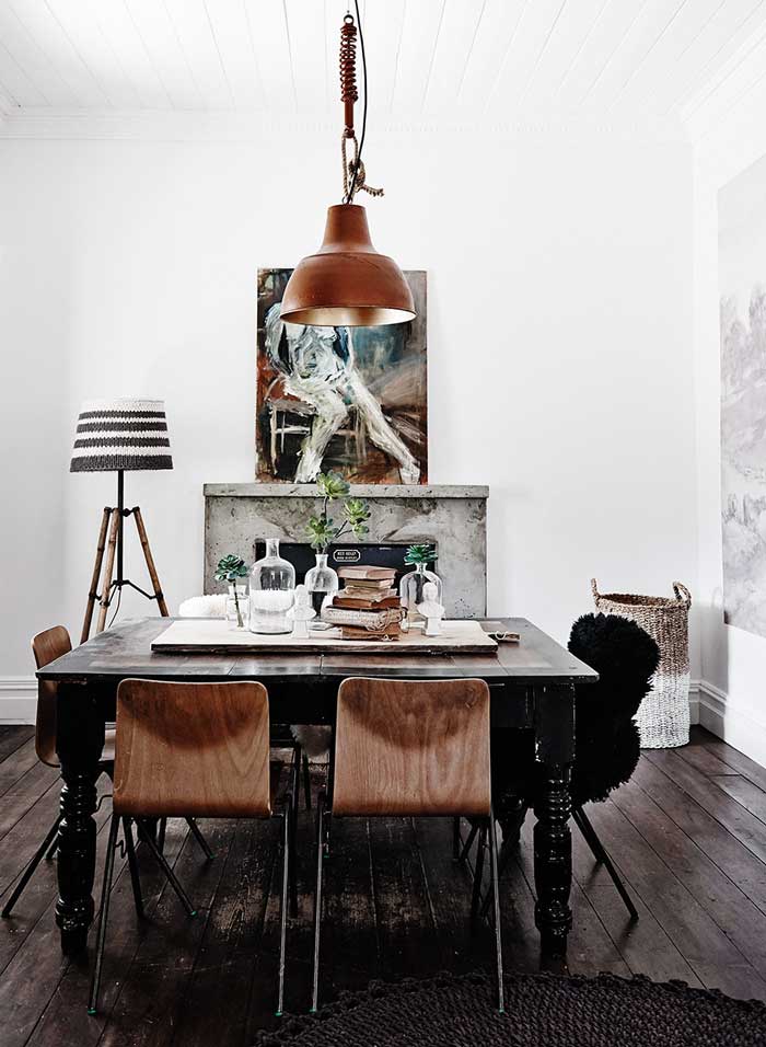 modern rustic decor in dining room