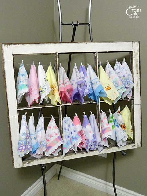 old window hankie display