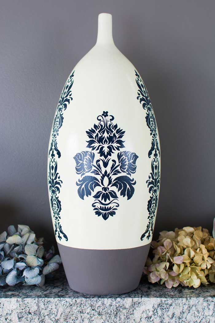 painted and stenciled ceramic vase