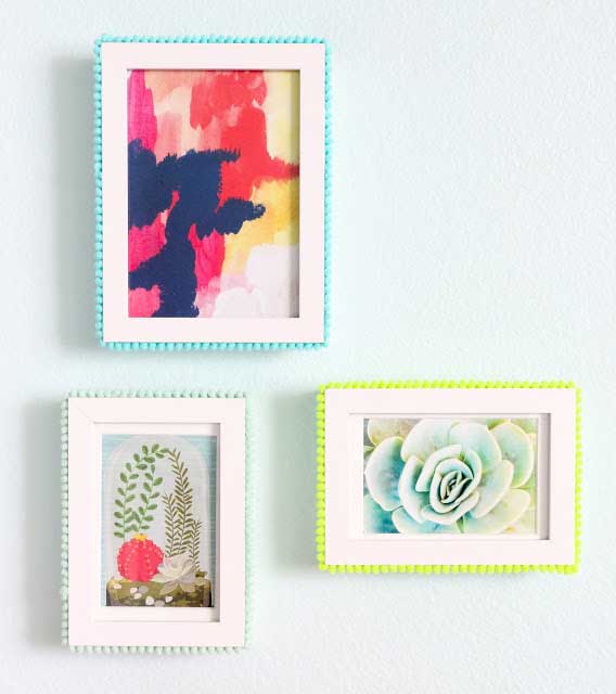 pom pom picture frame makeover