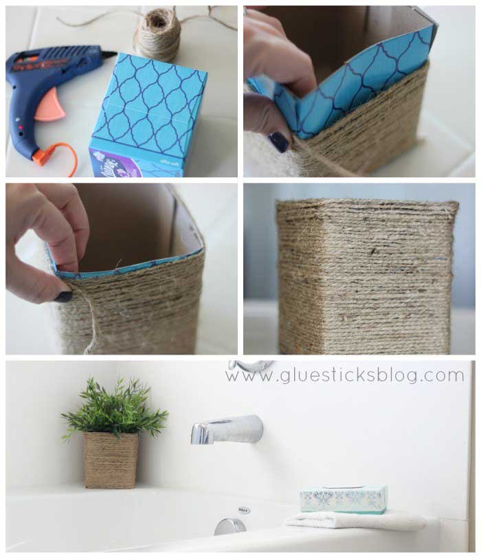 tissue box crafts- twine wrapped planter