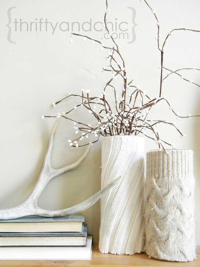 winter home decor sweater vases