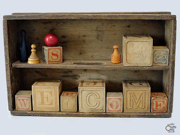 wooden block welcome sign