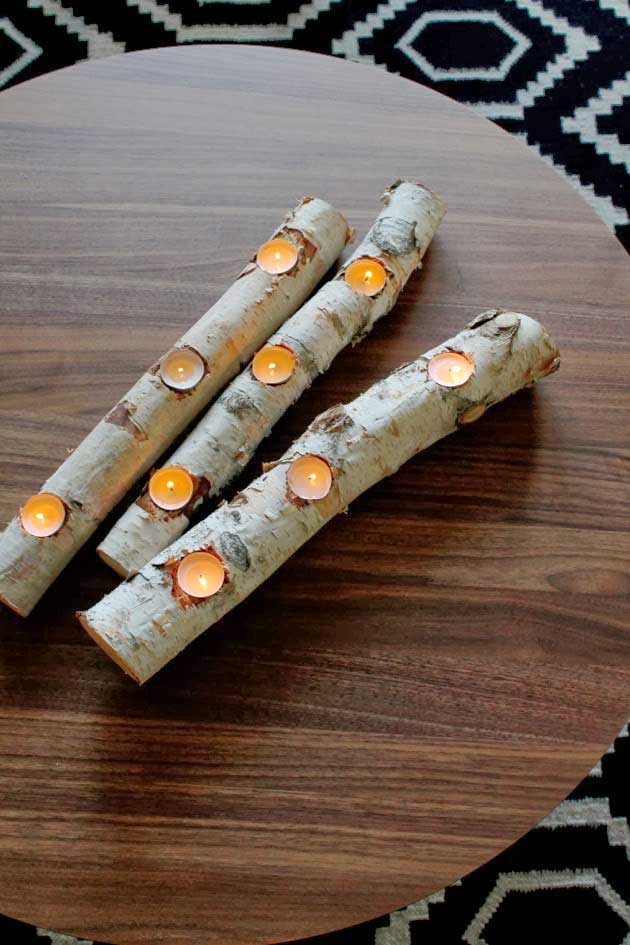 birch log tea light row