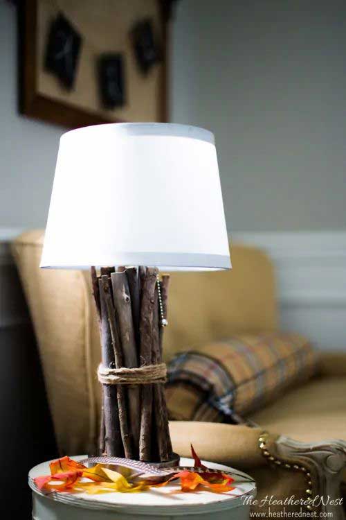 bundled stick diy rustic lamp