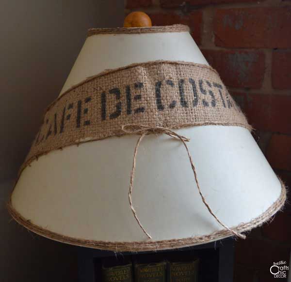 lampshade decorated with burlap