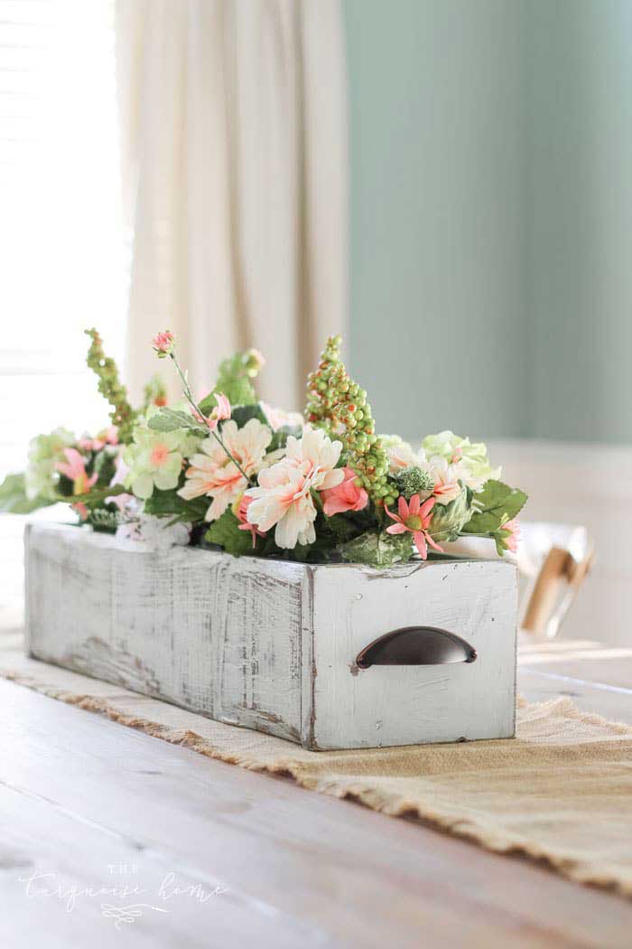 farmhouse wooden box centerpiece