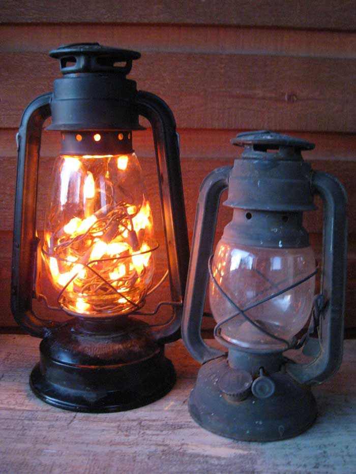 vintage lantern filled with lights