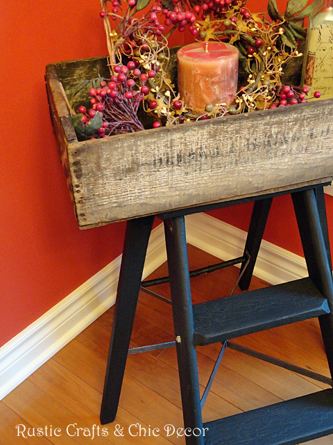 rustic side table made from a crate