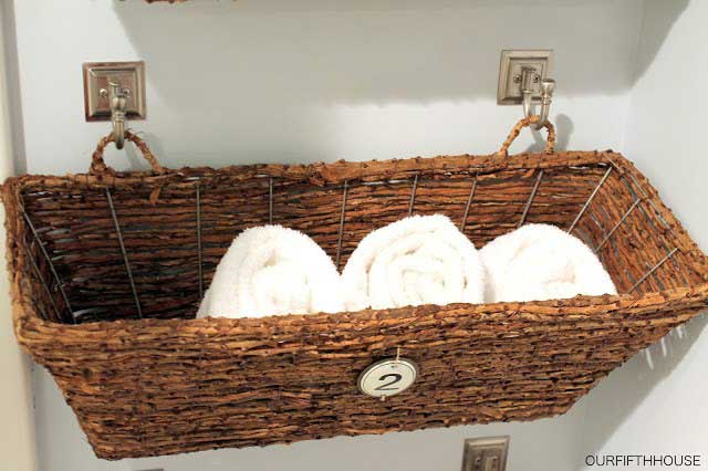 diy bathroom hanging basket organizer