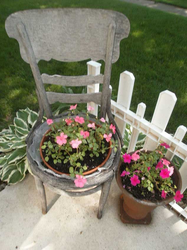 rustic outdoor decor old chair planter