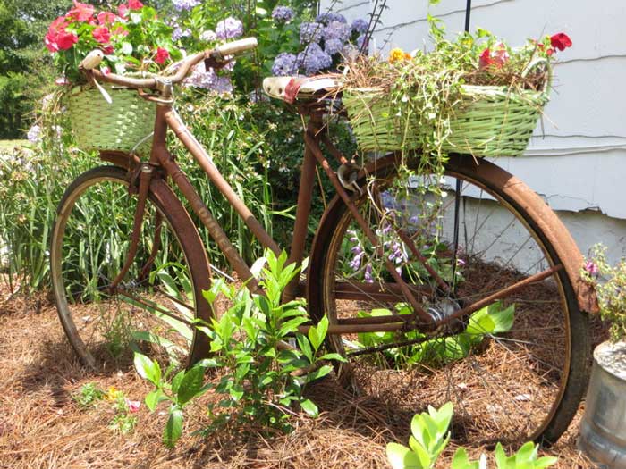 rusty bike outdoor planter