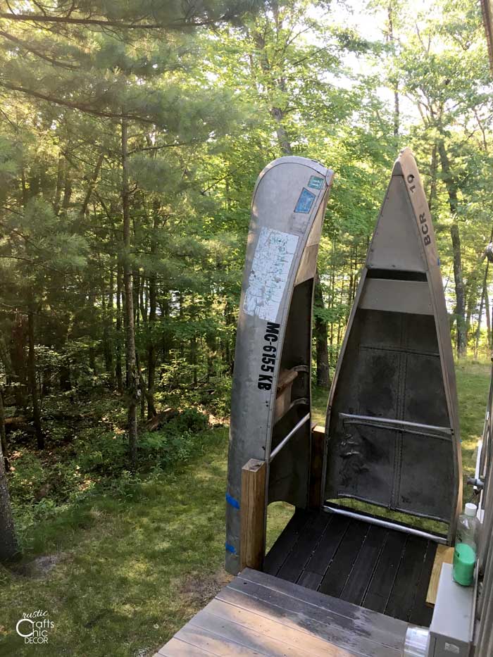 upcycled canoe outdoor shower