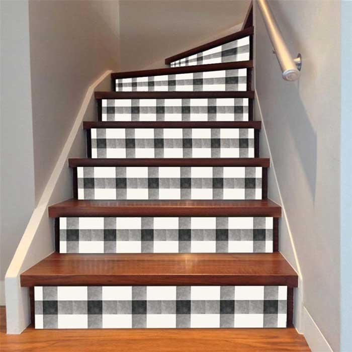 buffalo plaid stair riser decals