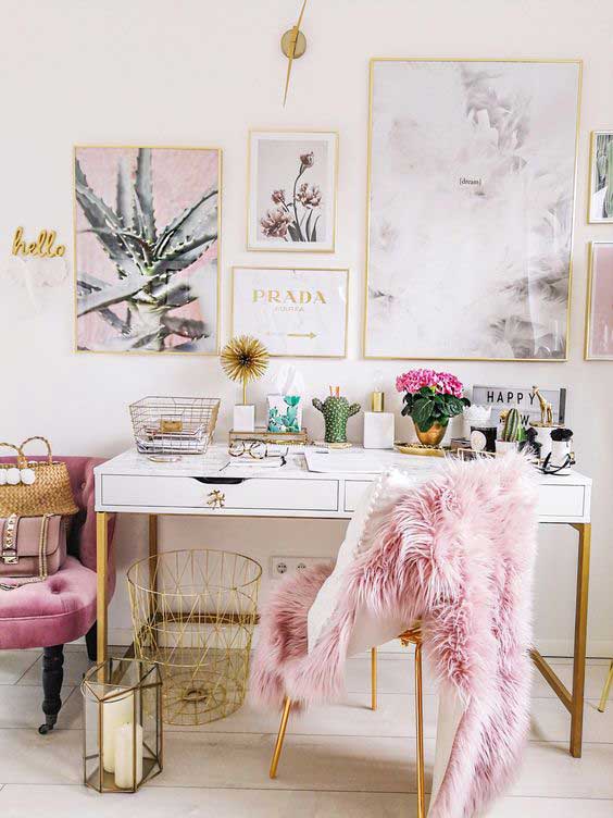 dusty pink chic office space