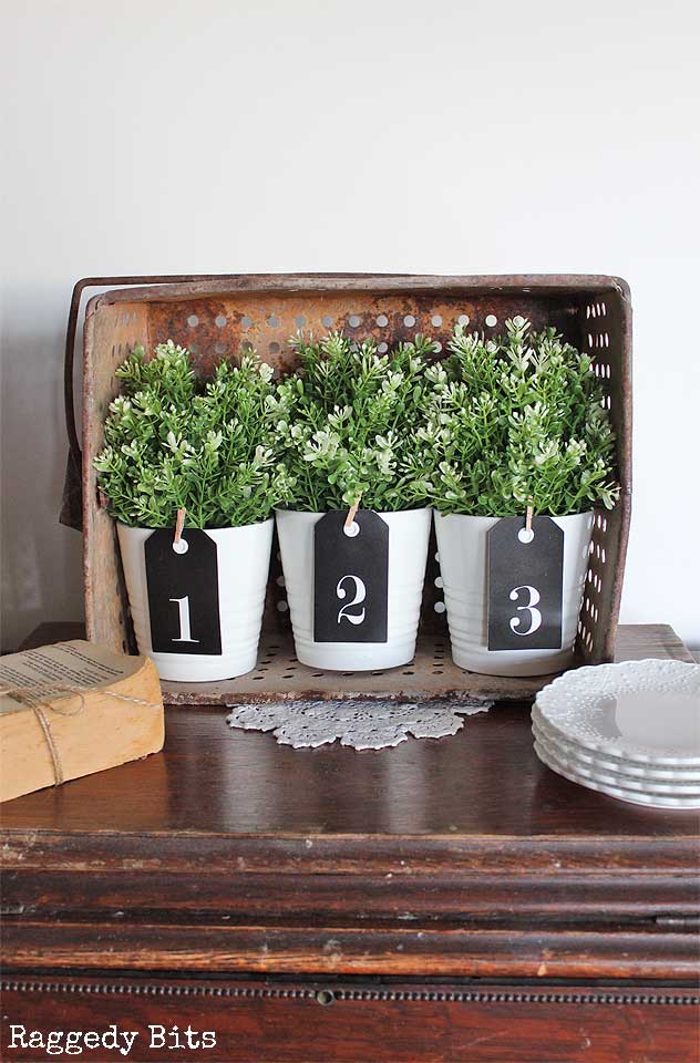 rusty parts basket used in decorating