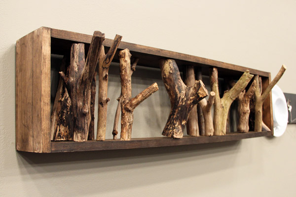 wood box and branch coat rack craft