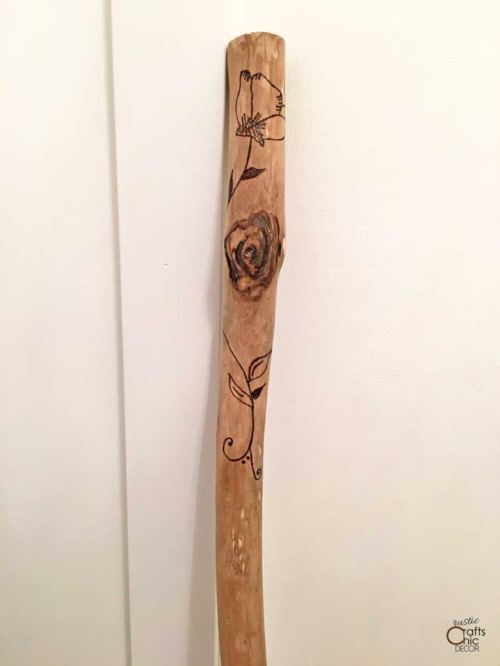 wood burned walking stick