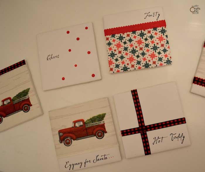 napkins applied to tiles for coasters