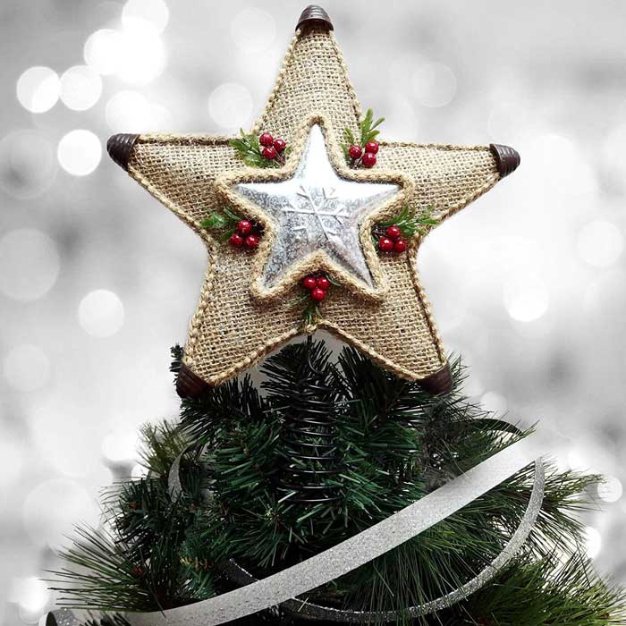 burlap and metal star rustic tree topper