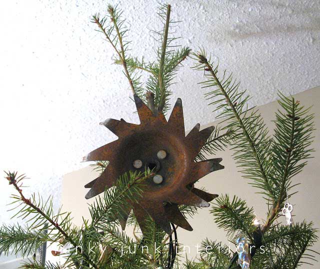 rusted salvaged metal tree topper