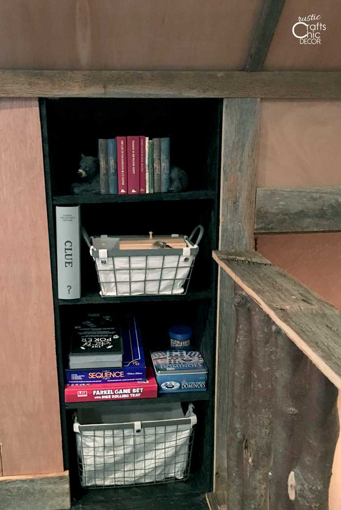 built in game storage shelving