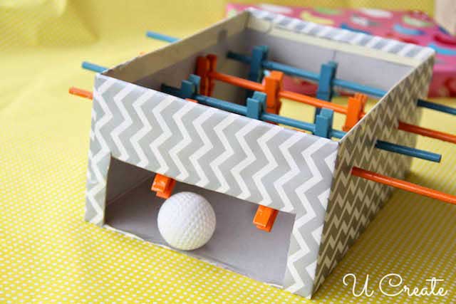 shoe box mini foosball recycling project for kids