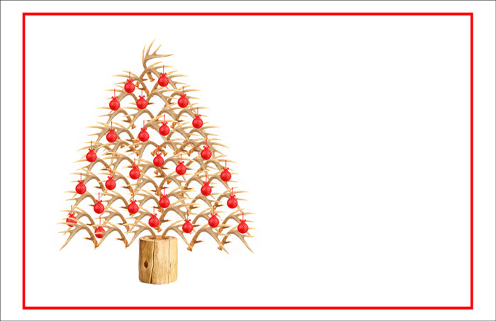 antler christmas tree image in red