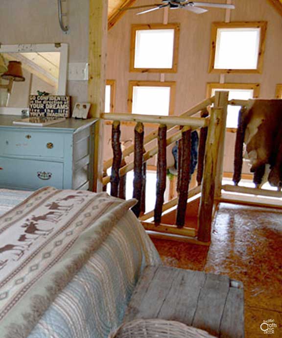 blue rustic cabin bedroom accents