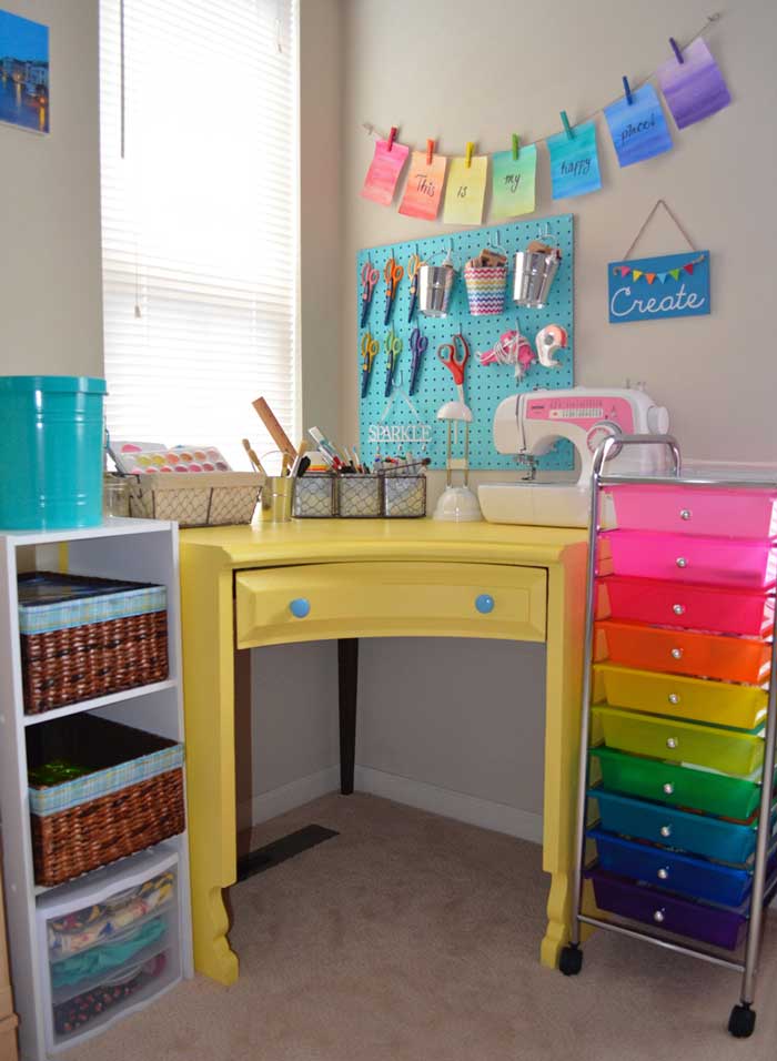 craft room decor with pops of bright color