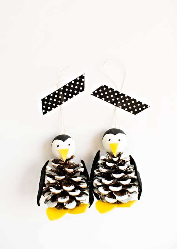 diy pine cone penguin ornaments