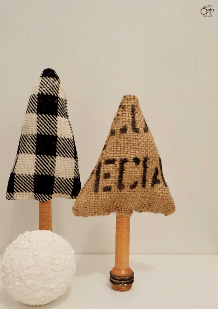 fabric christmas trees made with burlap