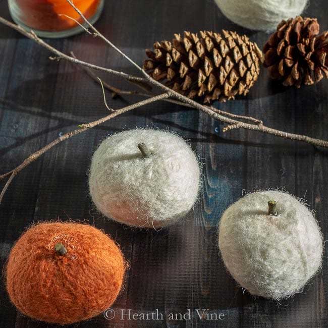 felted dryer ball pumpkins