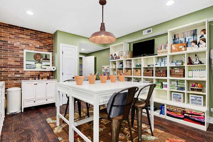 painted green craft room walls