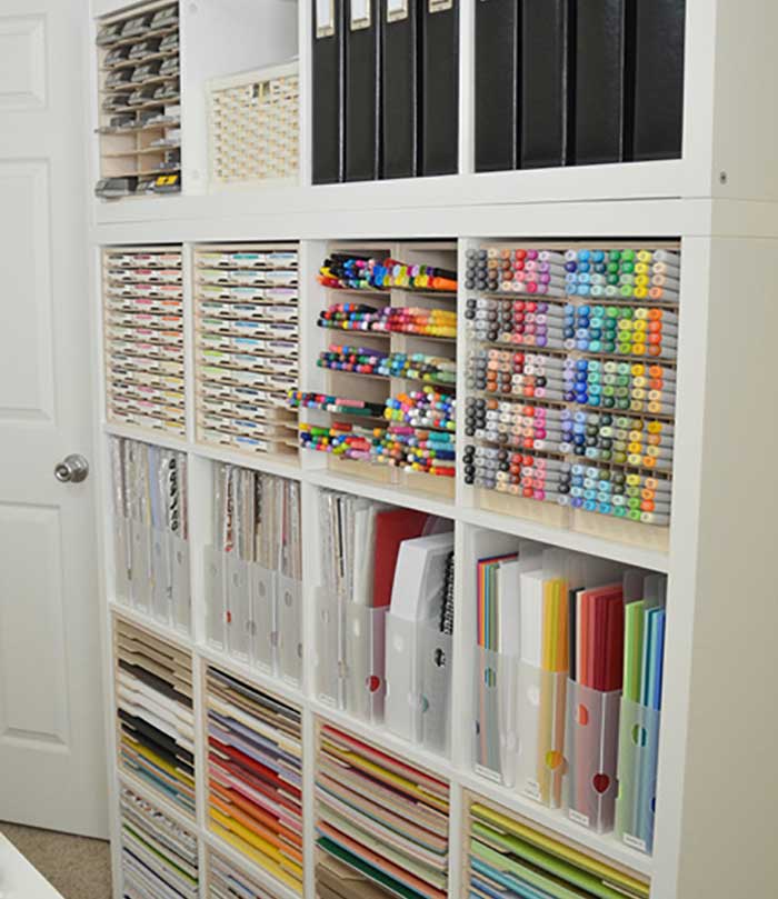 craft room open storage shelving