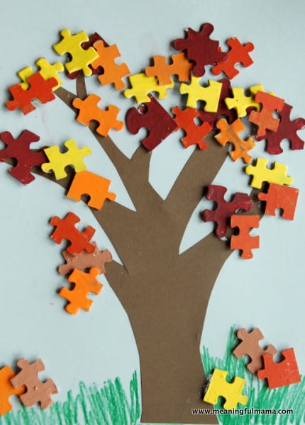 puzzle piece tree leaves craft