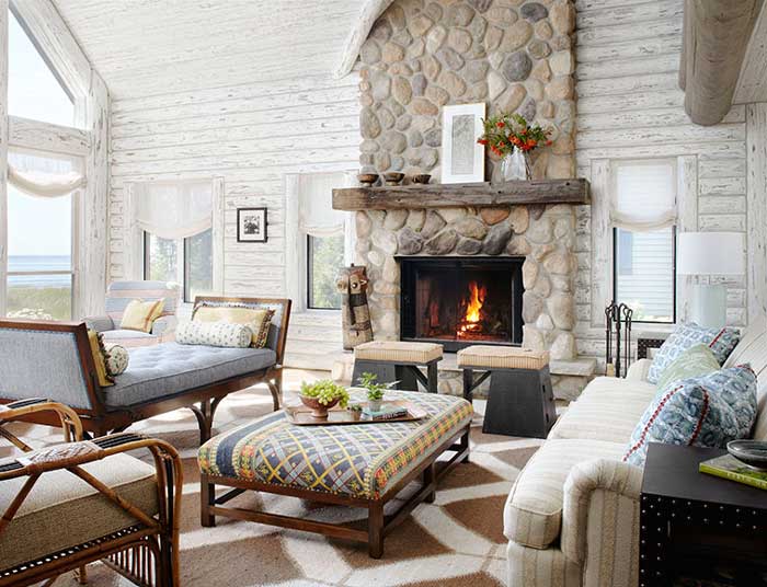 white washed rustic cabin log walls