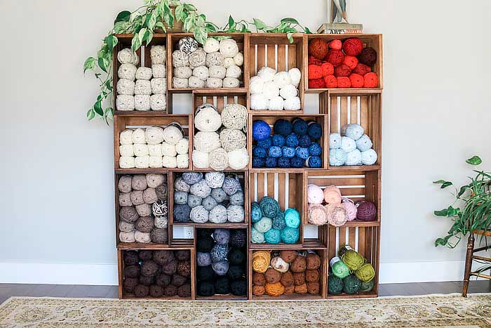 yarn storage in wooden crates