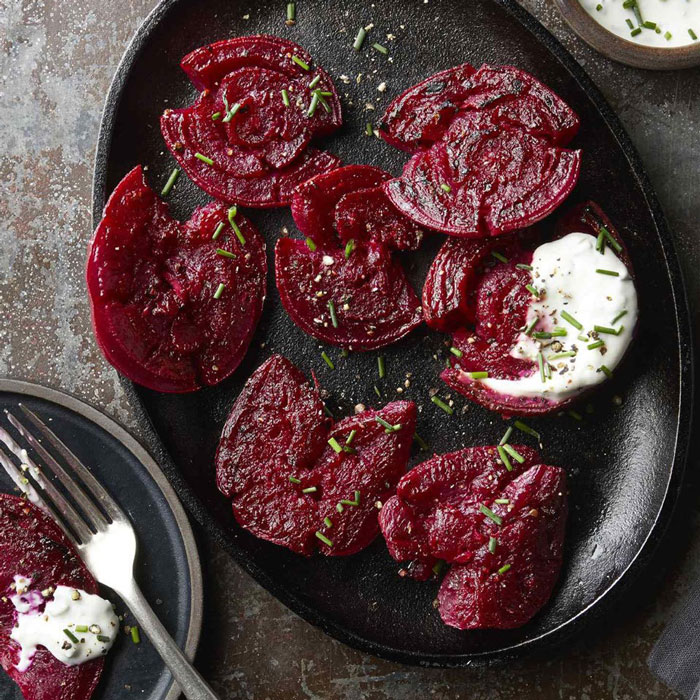 crispy smashed beets with goat cheese