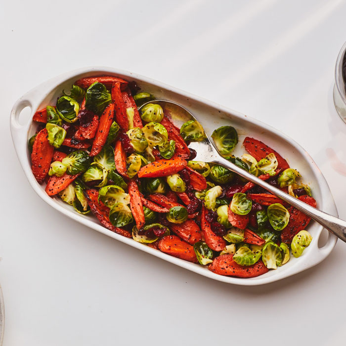 roasted carrot, brussel sprouts, and cranberry salad