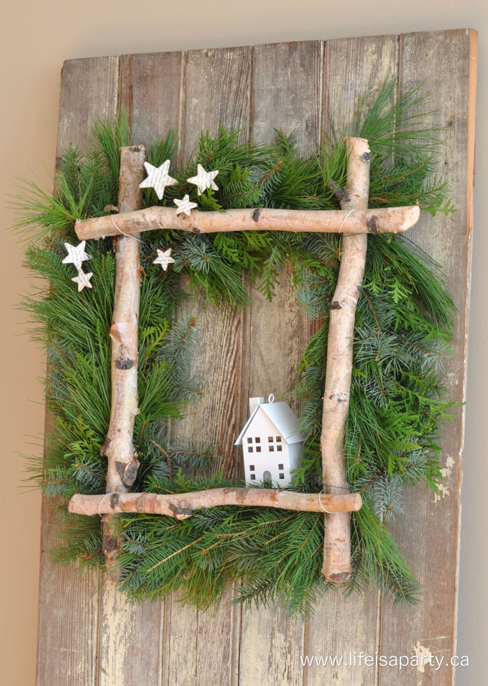 rustic birch christmas wreath