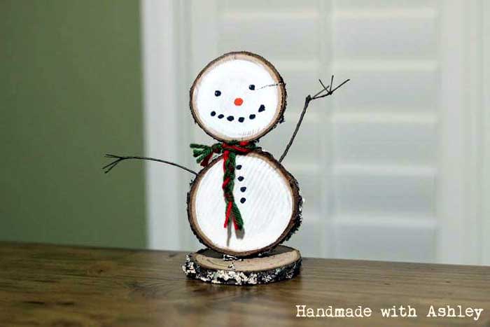 wood slice snowman craft