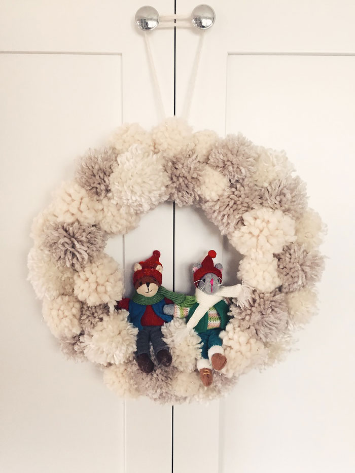 yarn pom pom winter wreath