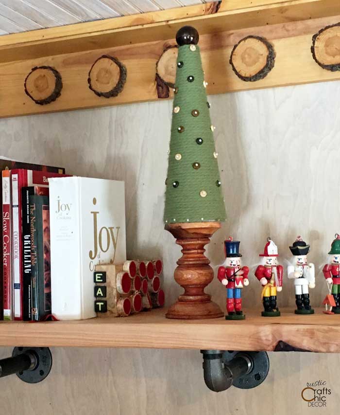 rustic bookend on shelf