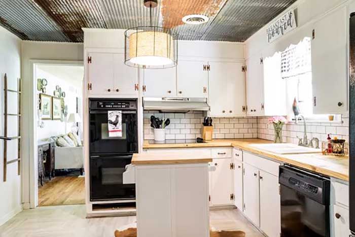 corrugated metal kitchen ceiling